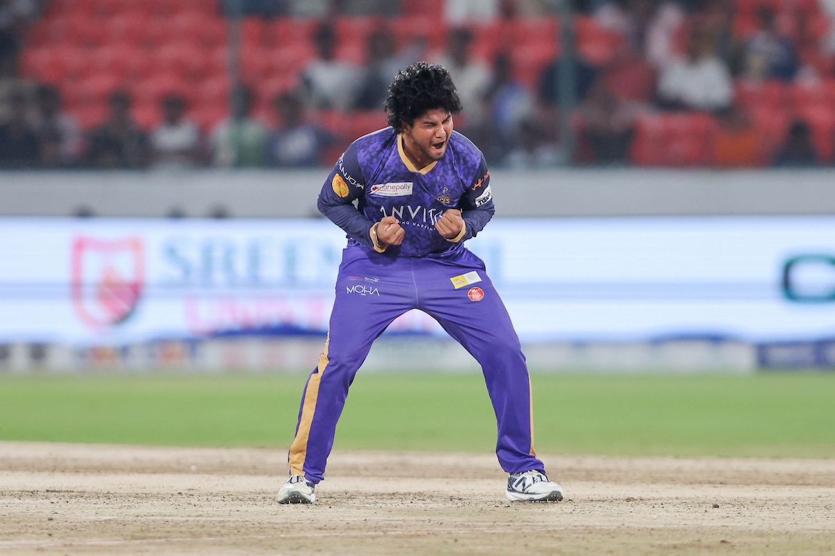 Sahendra Mallu of Anvita Khammam Aces celebrates