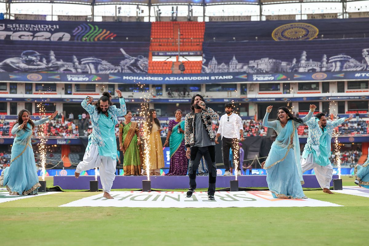 Artist Bhole Shavali perform during the Qualifier 1 of the Sreenidhi University TG20 