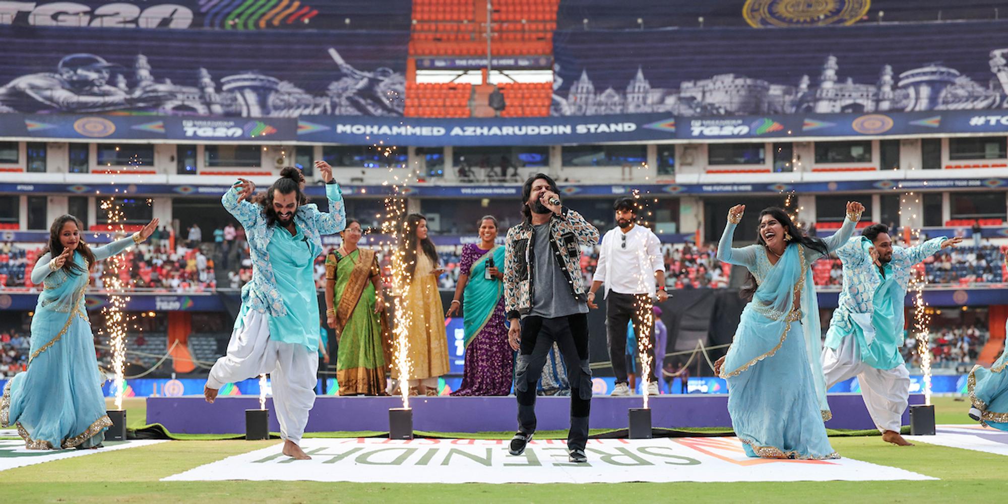 Artist Bhole Shavali perform during the Qualifier 1 of the Sreenidhi University TG20