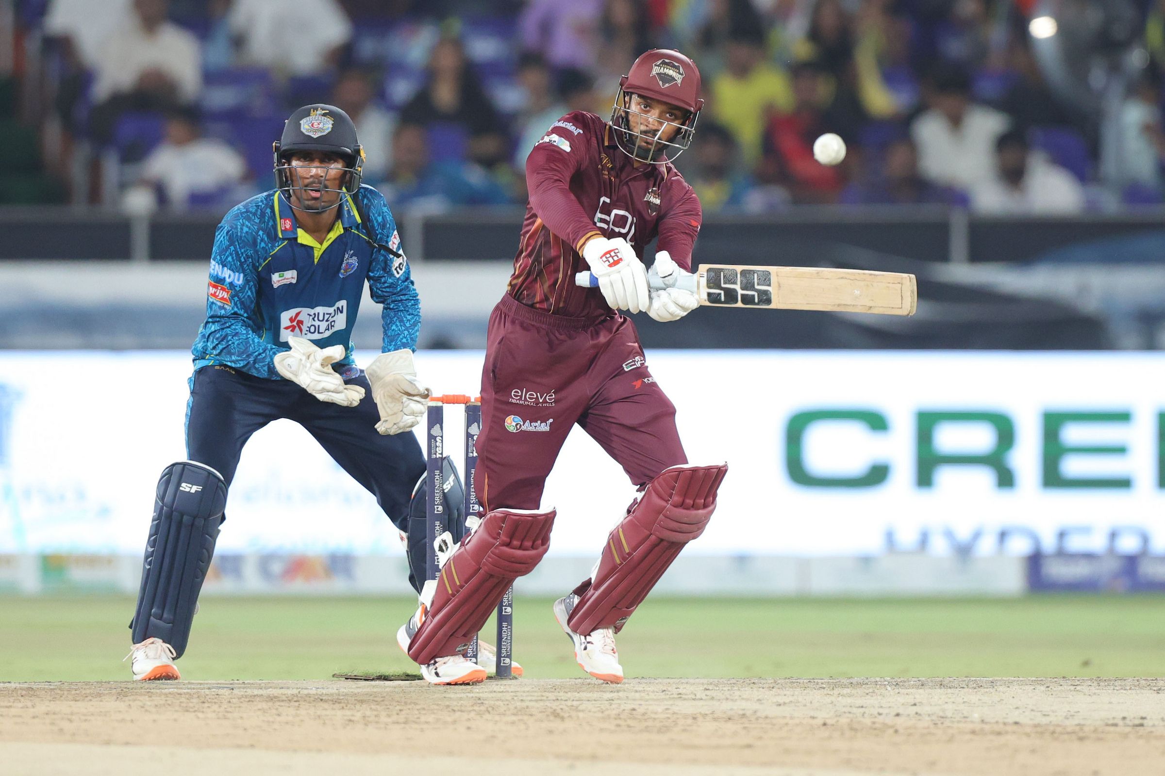 Rahul Radesh of EIPL and Eleve Karimnagar Diamonds plays a shot during the Qualifier 2 of the Sreenidhi University TG20 between Hyderabad E-Champions and EIPL and Eleve Karimnagar Diamonds