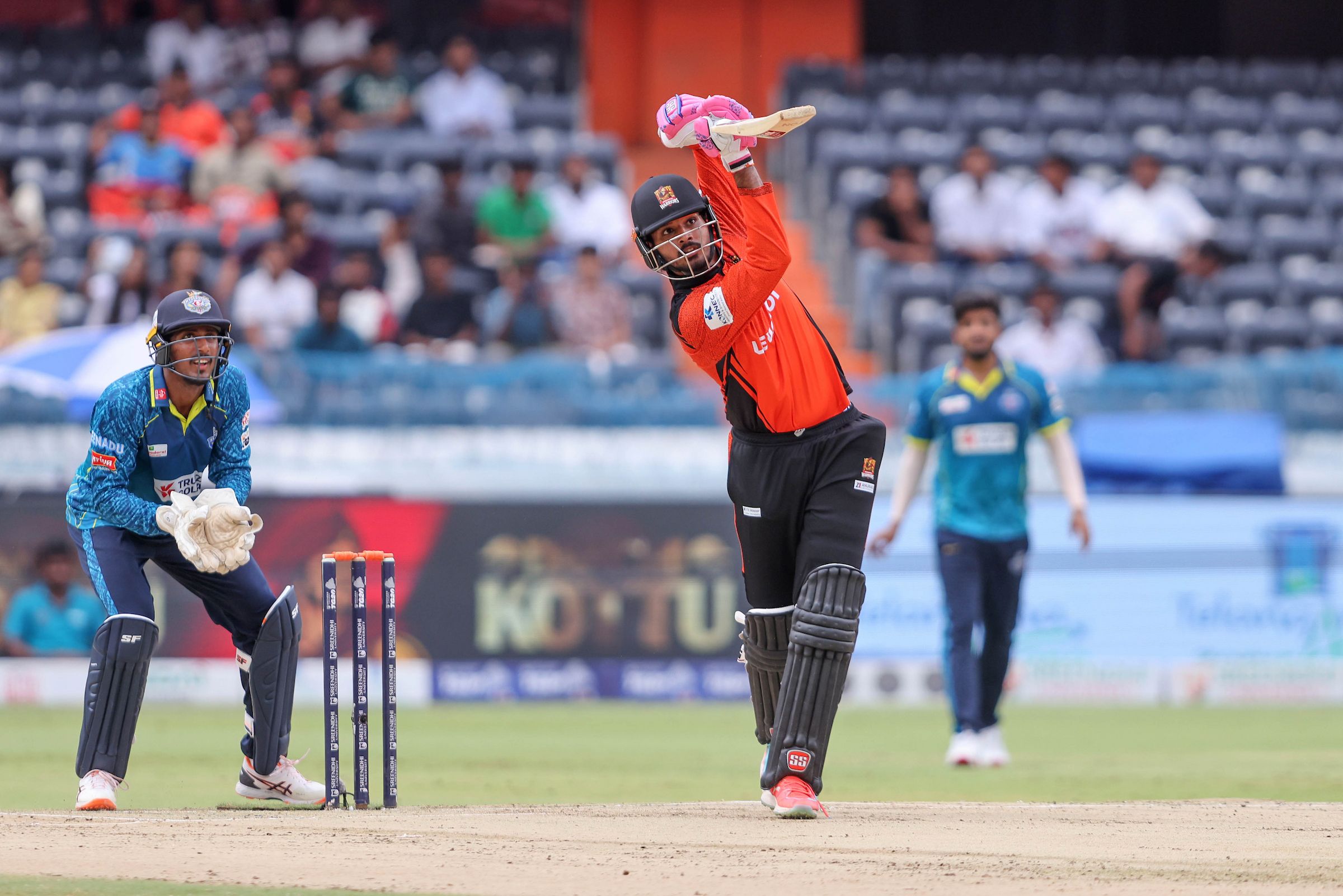 Aman Rao Perala, Captain of Warangal Warriors plays a shot during the Match 18 of the Sreenidhi University TG20 between Warangal Warriors and Hyderabad E-Champions at Rajiv Gandhi International Stadium(1)