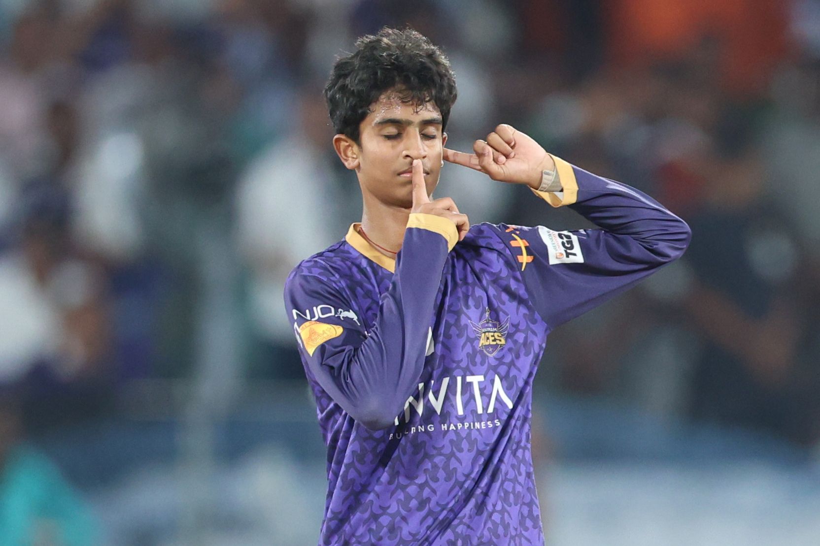 Ved Reddy of Anvita Khammam Aces celebrates the wicket of Yashveer Goud of Hyderabad E-Champions during the Final of the Sreenidhi University TG20
