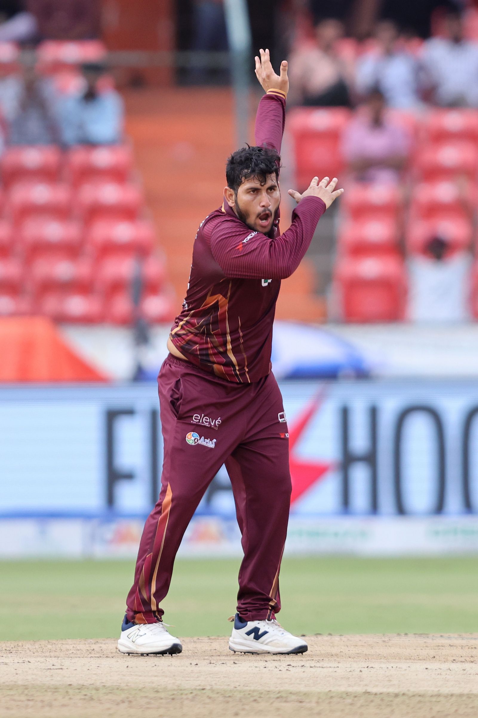 Tvs Narayana Teja of EIPL and Eleve Karimnagar Diamonds celebrates a wicket