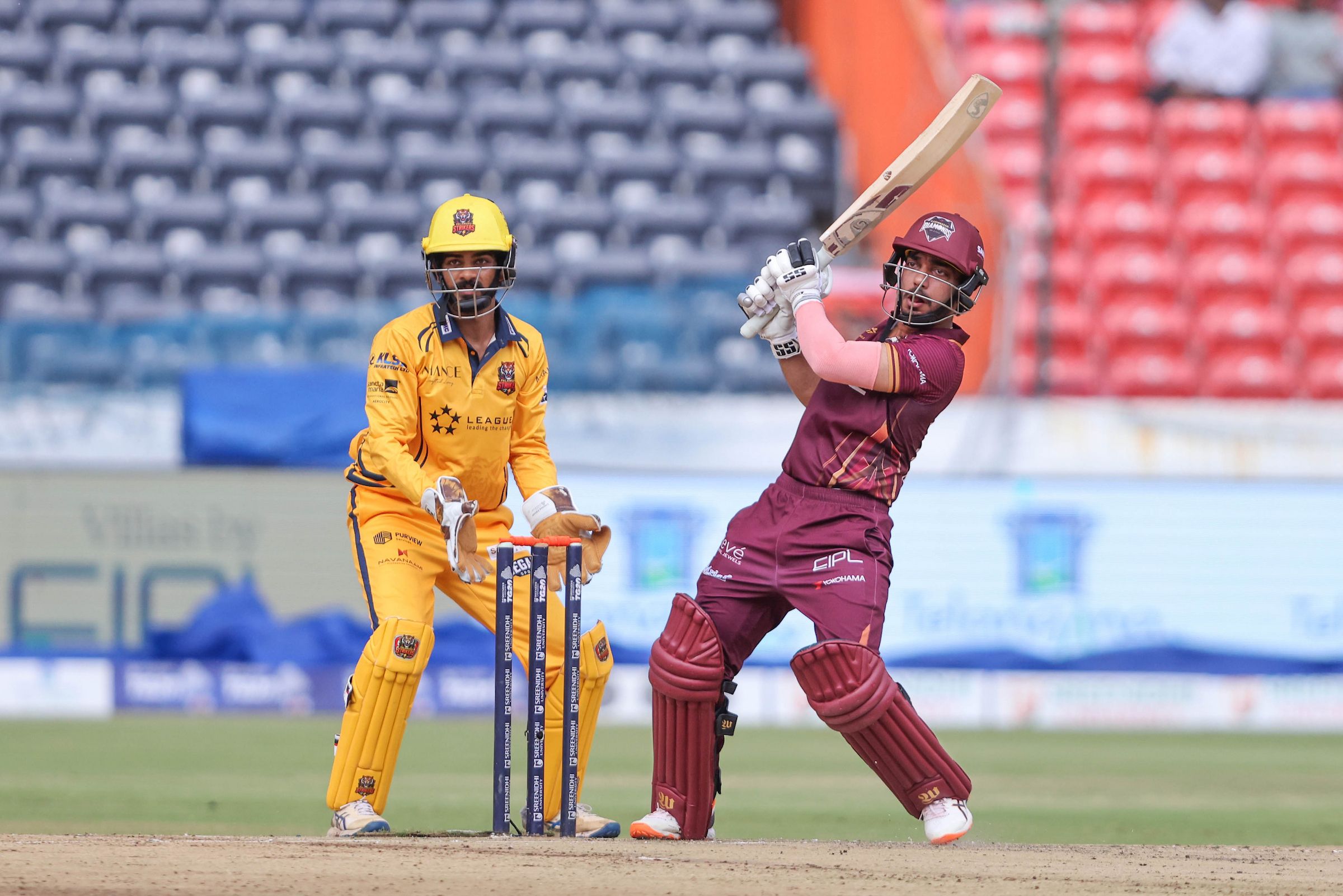 Tanmay Agarwal, Captain of EIPL and Eleve Karimnagar Diamonds plays a shot during the Match 27 of the Sreenidhi University TG20 between Karimnagar Diamonds and Palamuru Strikers