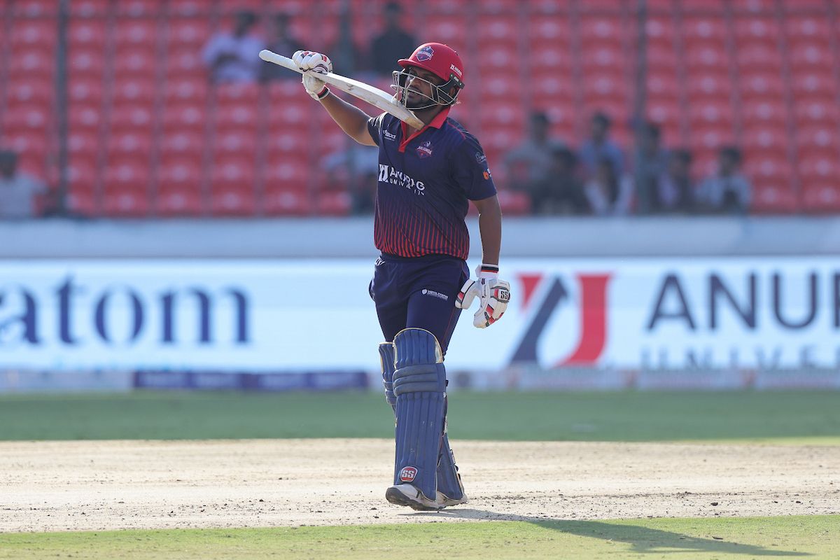 Rahul Buddhi, Captain Anurag Nalgonda Knights celebrates after scoring a fifty