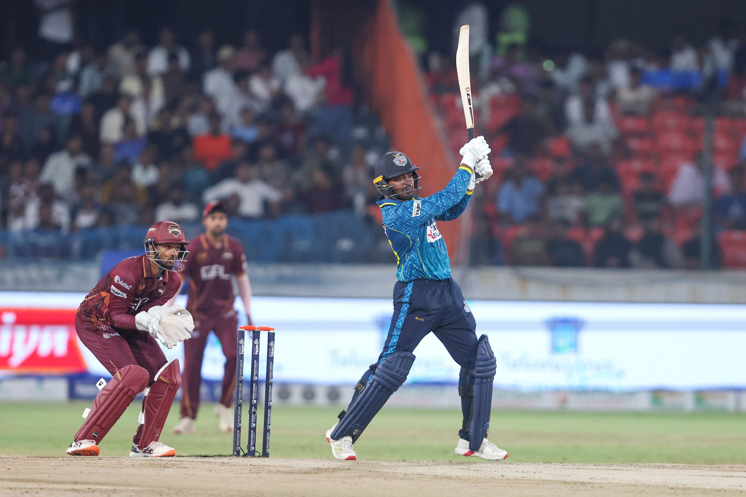 Sai Vikas Reddy of Hyderabad E-Champions plays a shot during the Qualifier 2 of the Sreenidhi University TG20 between Hyderabad E-Champions and EIPL and Eleve Karimnagar Diamonds