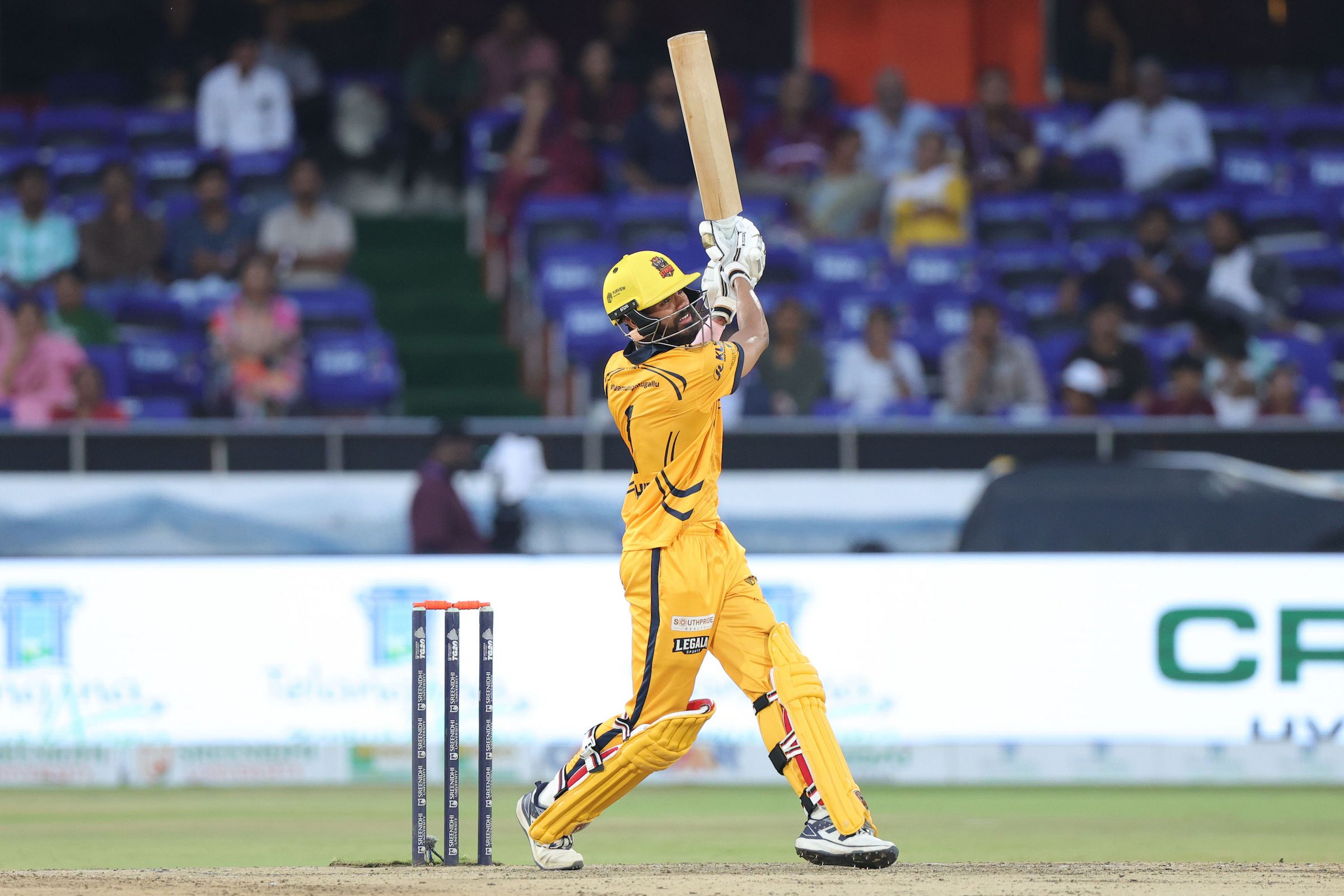 M Samhith Reddy of Palamuru Strikers plays a shot