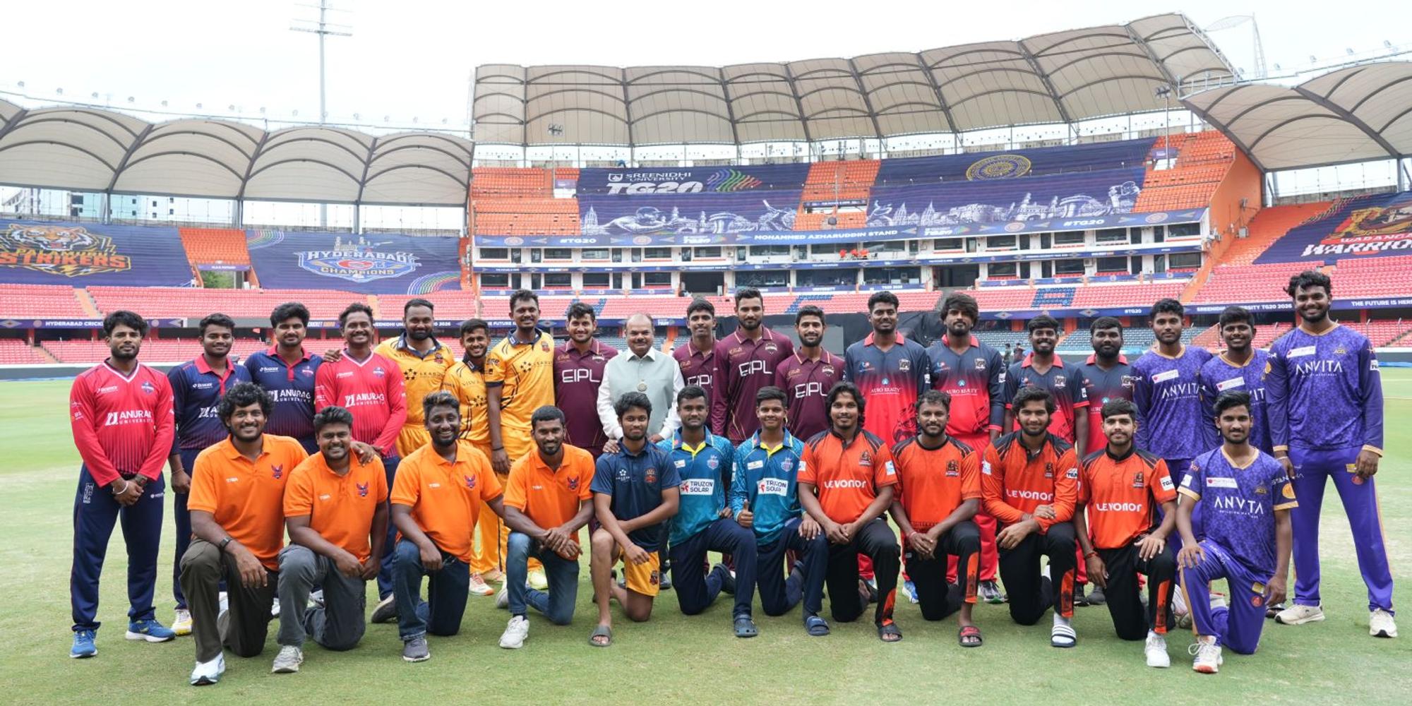 30 District Players congregate for media interactions at the Rajiv Gandhi International Stadium