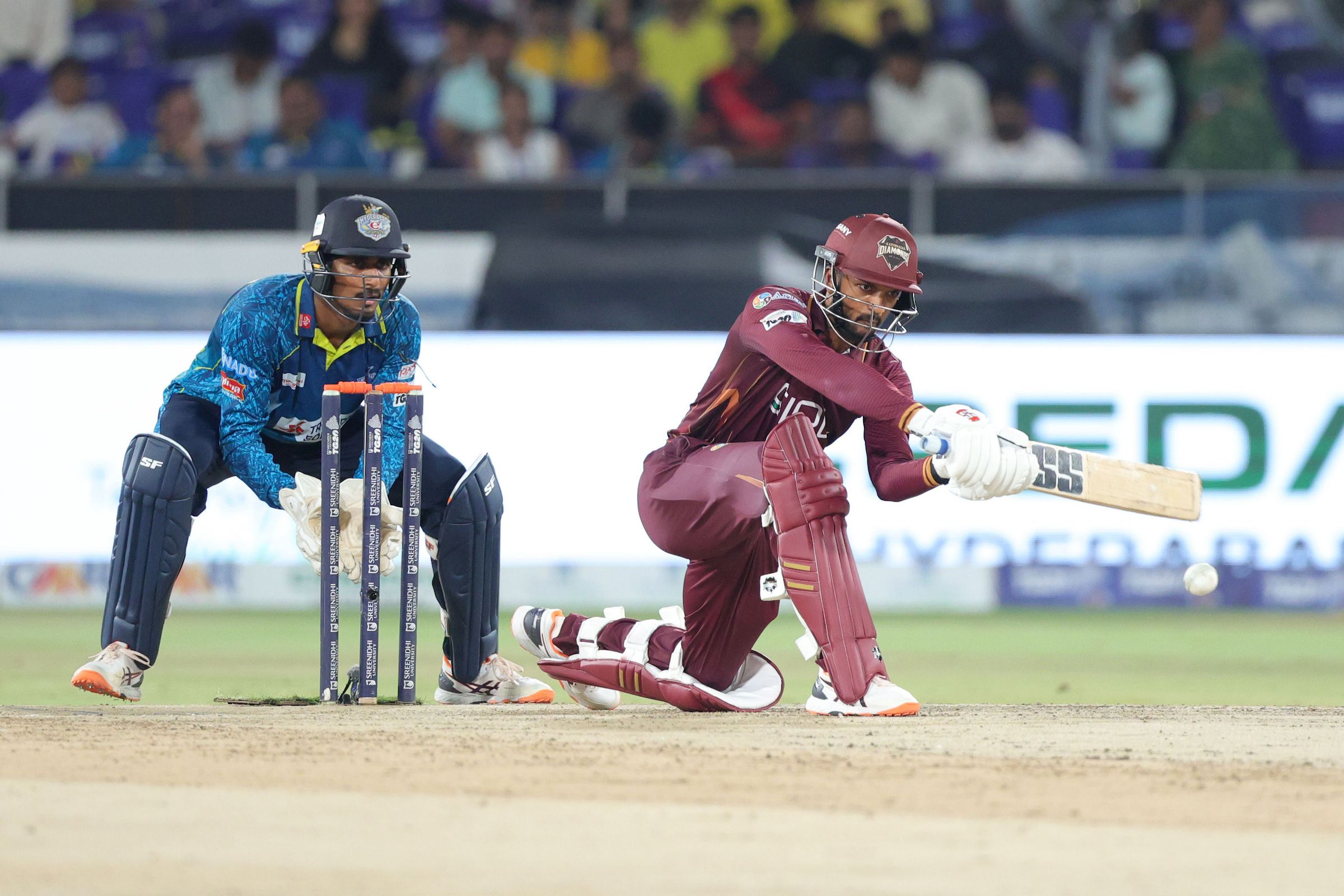 Rahul Radesh plays a shot during the Qualifier 2 of the Sreenidhi University TG20 between Hyderabad E-Champions and EIPL and Eleve Karimnagar Diamonds