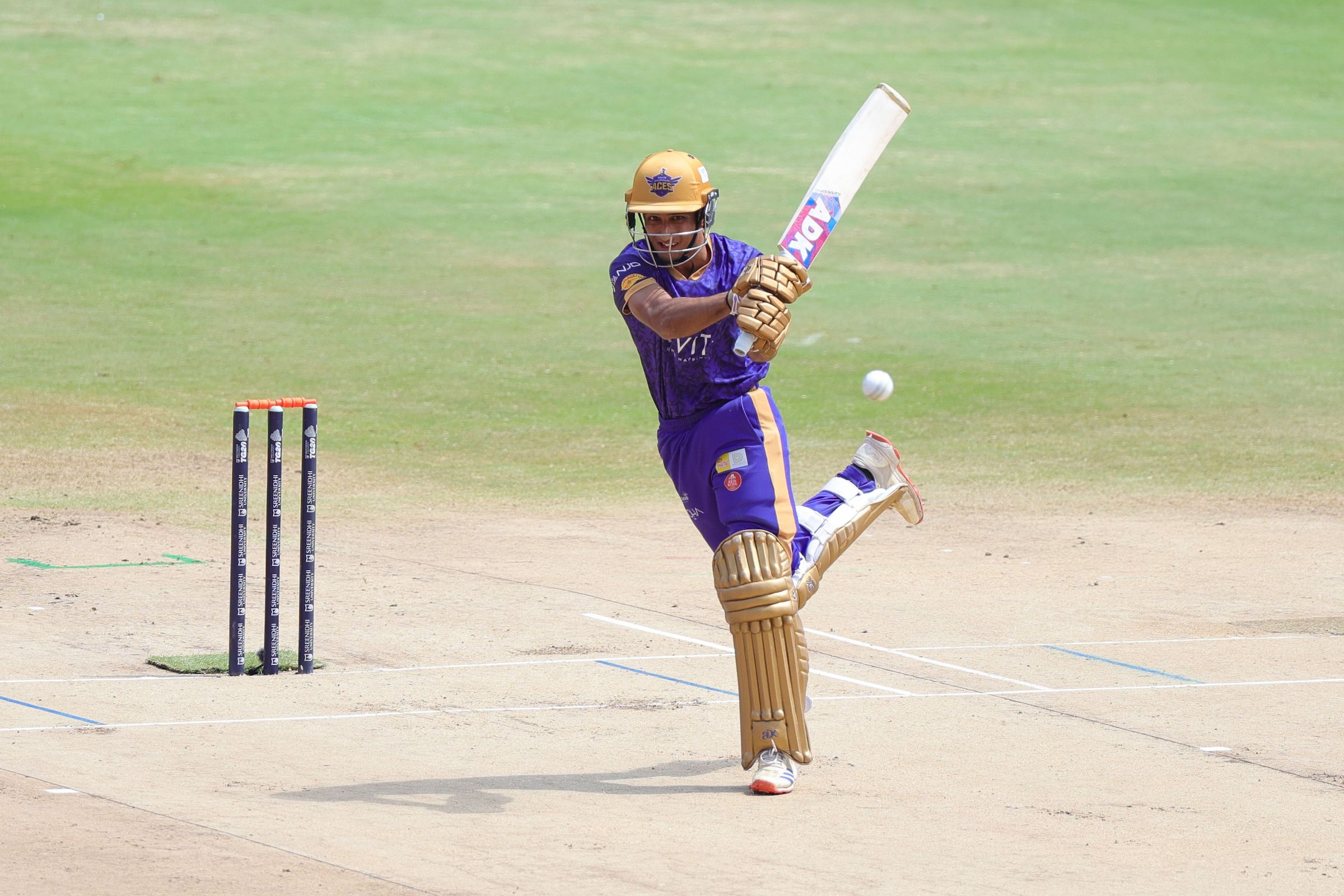 Wafi Kachchhi of Anvita Khammam Aces plays a shot during the Match 25 of the Sreenidhi University TG20 between Medak Falcons and Anvita Khammam Aces