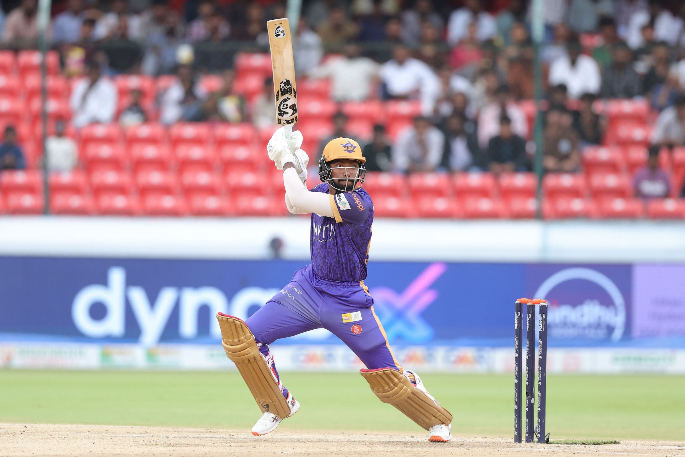 Himateja Kodimela of Anvita Khammam Aces plays a shot during the Match 25 of the Sreenidhi University TG20 against Medak Falcons
