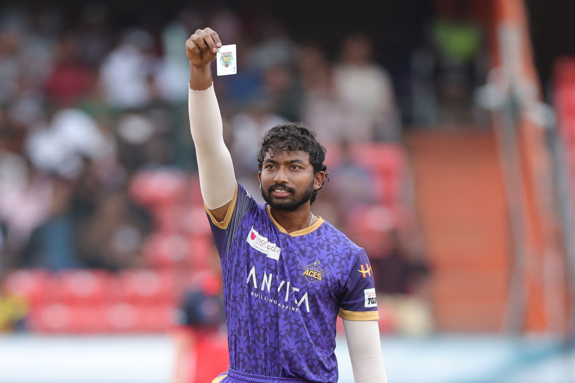 Himateja Kodimela of Anvita Khammam Aces celebrates after scoring a hundred during the Match 25 of the Sreenidhi University TG20 between Medak Falcons and Anvita Khammam Aces