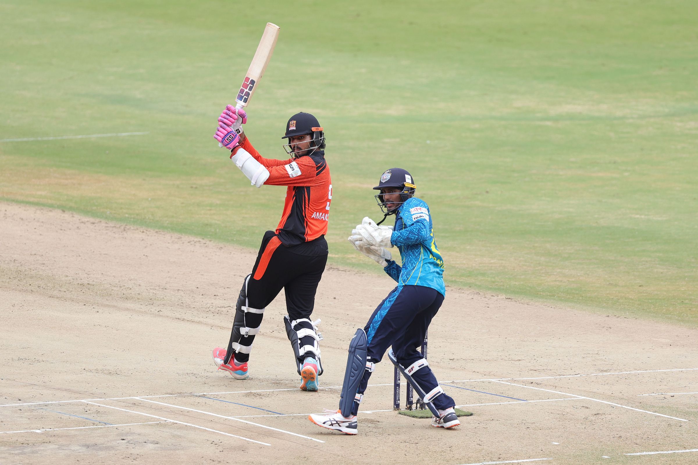 Aman Rao, Captain of Warangal Warriors plays a shot during the Match 18 of the Sreenidhi University TG20 between Warangal Warriors and Hyderabad E-Champions at Rajiv Gandhi International Stadium