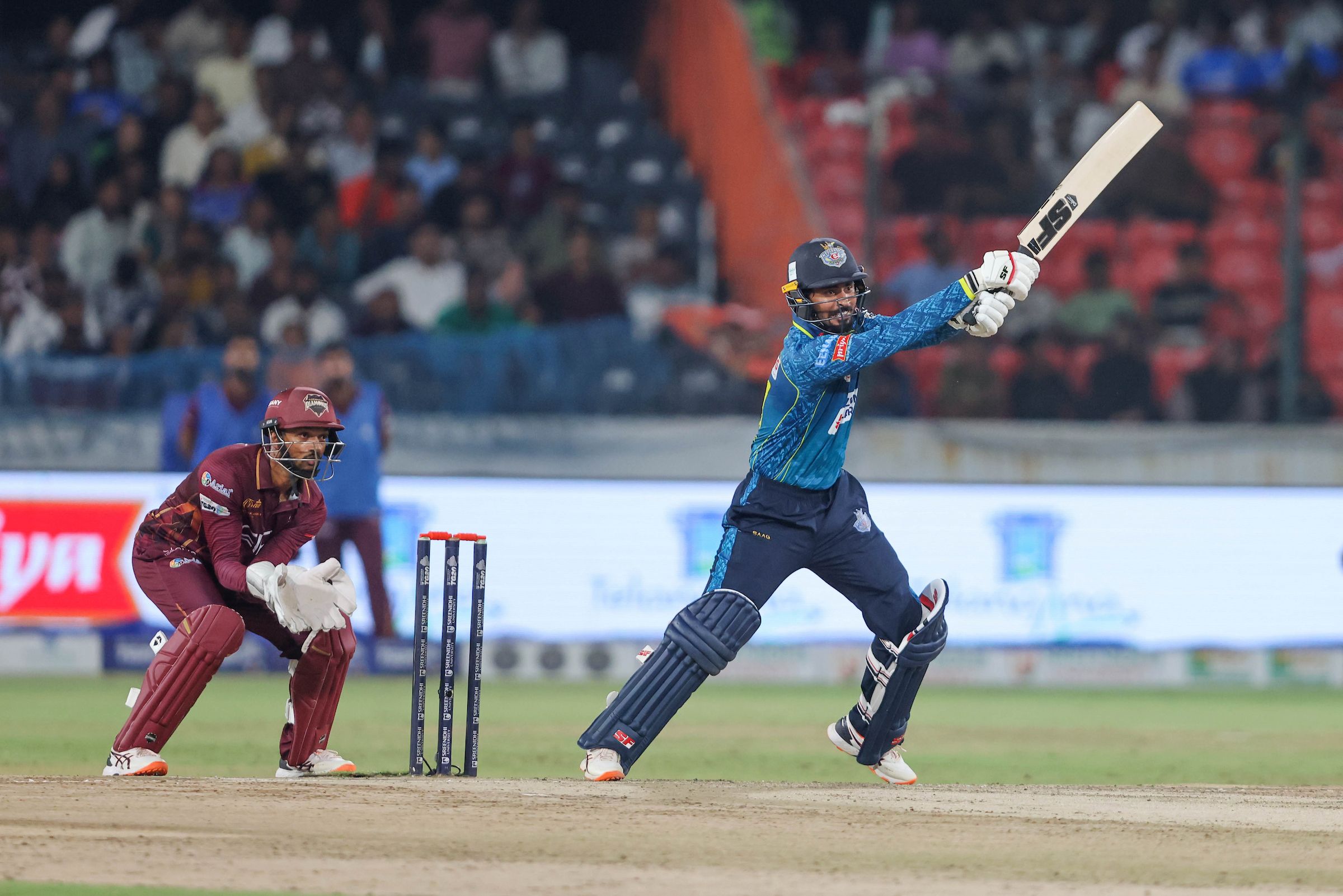 Abhirath Reddy Mandadi, Captain Hyderabad E-Champions plays a shot during the Qualifier 2 of the Sreenidhi University TG20 between Hyderabad E-Champions and EIPL and Eleve Karimnagar Diamonds
