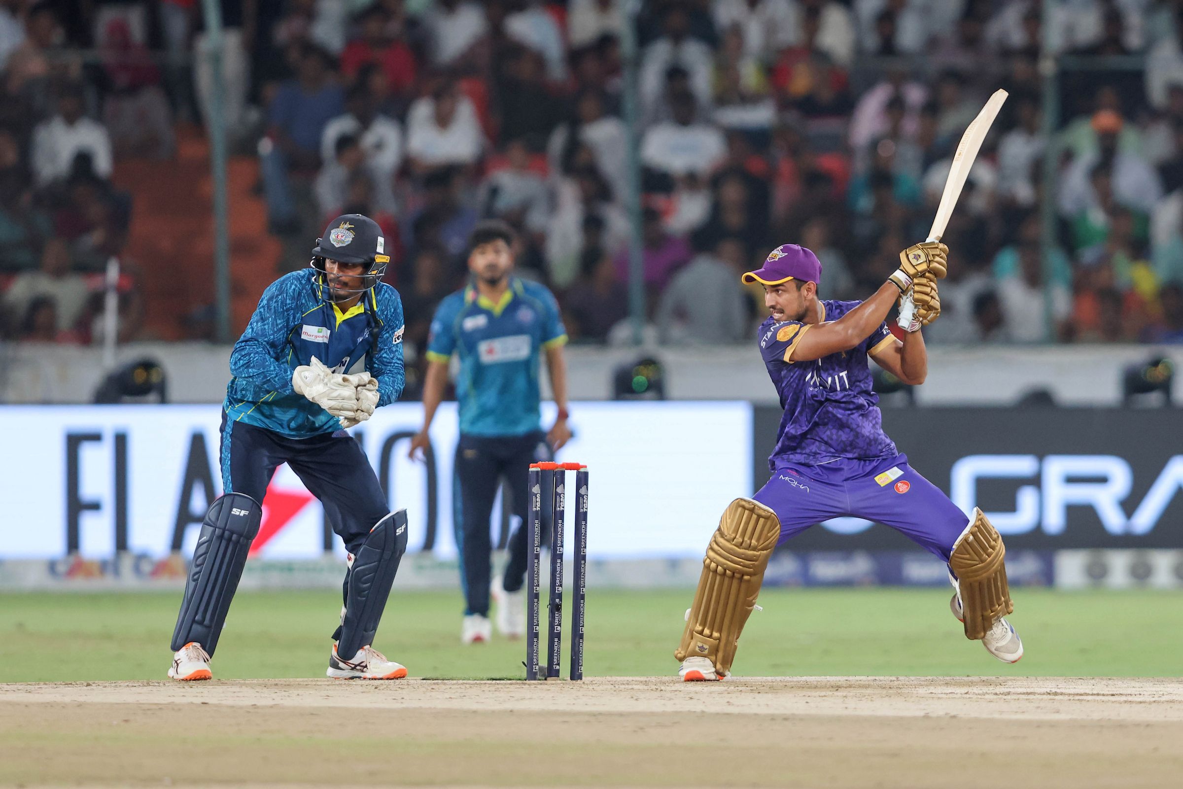 Mickil Jaiswal plays a shot during the Final of the Sreenidhi University TG20 between Anvita Khammam Aces and Hyderabad E-Champions