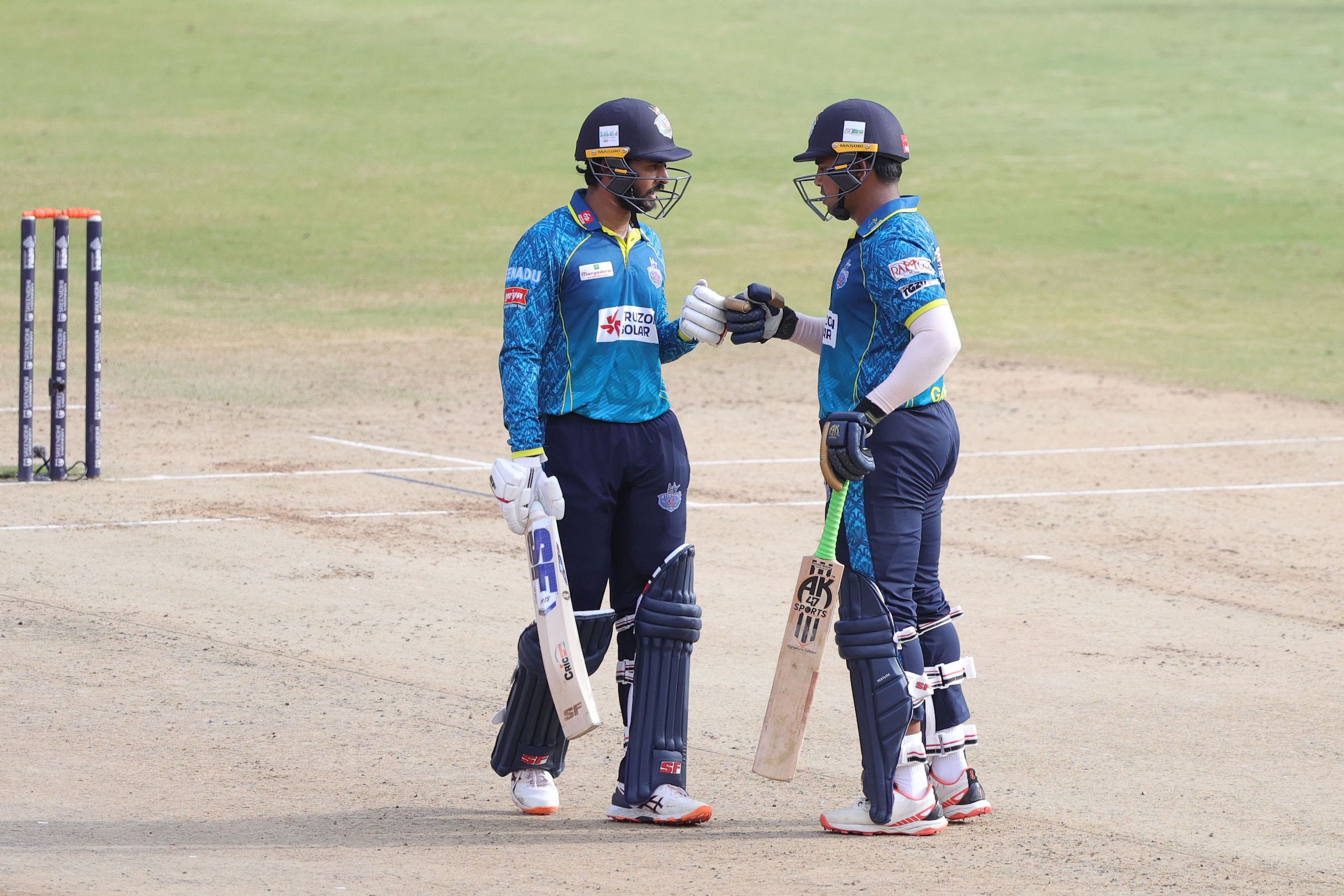 Ganesh Gadugu of Hyderabad E-Champions and Abhirath Reddy Mandadi, Captain Hyderabad E-Champions during the Match 18 of the Sreenidhi University TG20 between Warangal Warriors and Hyderabad E-Champions